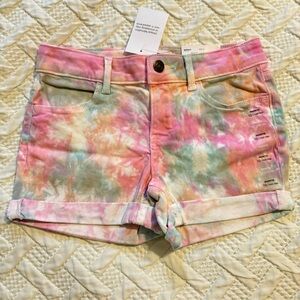 SO Girls Shorts Tie Dye Mid Rise Shortie Size 10 Adjustable Waist - Brand new